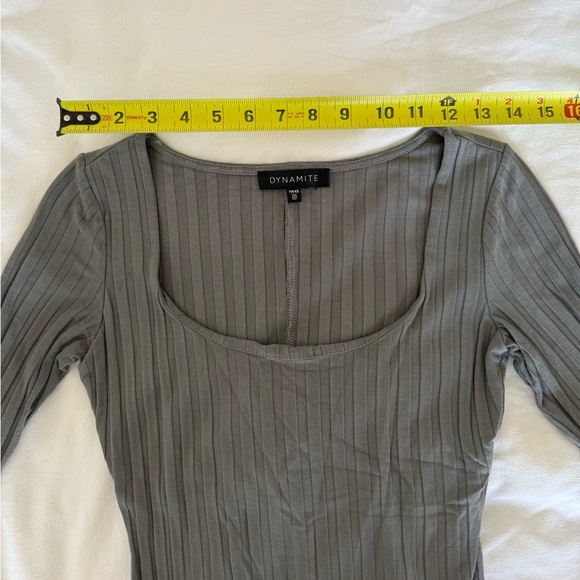 Dark Sage Green midi dress XS high slit Dynamite - Picture 3 of 3